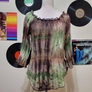 Sami Jo | Sheer Green & Brown Boho Top